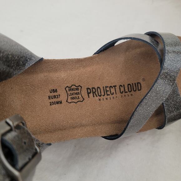 Project Cloud Memory Foam Wedge Sandal Heel Sz 6 / 37 Brown Pewter Suede Leather - Picture 5 of 11